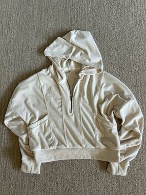 Altar’d State Cream Half-Zip Hooded Pullover Sweatshirt